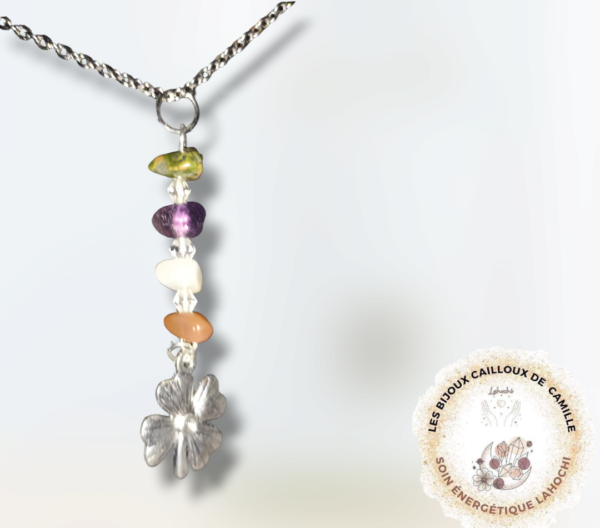 Collier féminin sacré en Unakite, pierre de lune, cornaline et améthyste