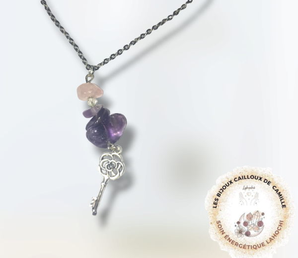Collier amour de soi en Améthyste et quartz rose